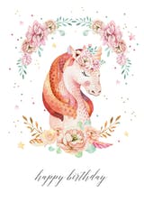 Floral wreath unicorn - Happy Birthday Card